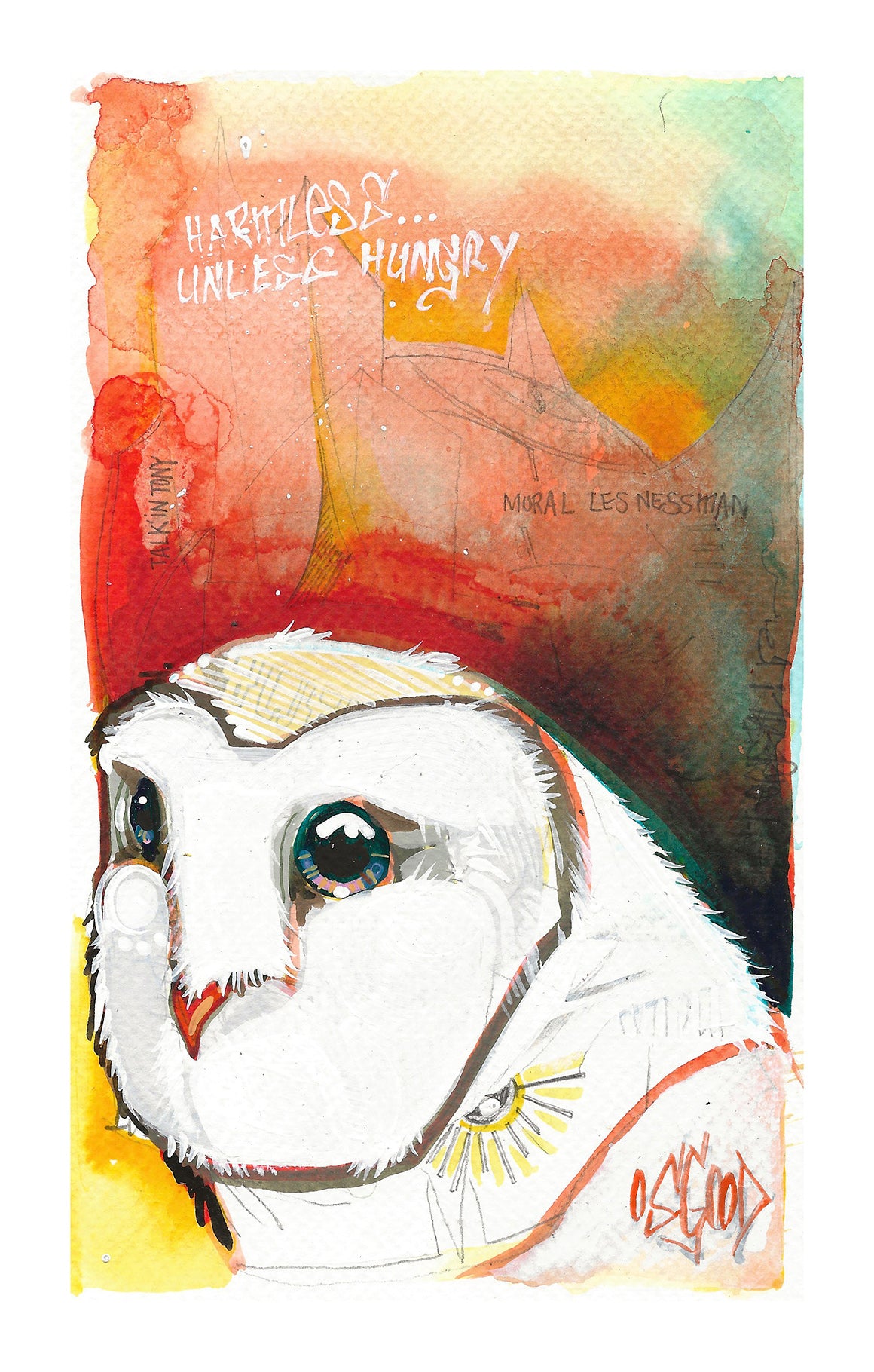 "Harmless Unless Hungry" Original Owl Painting