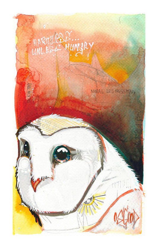 "Harmless Unless Hungry" Original Owl Painting