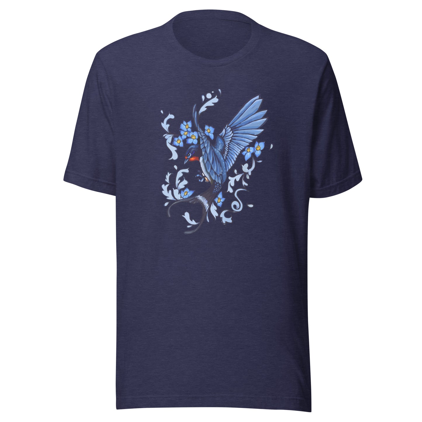 Barn Swallow with Forget Me Not Flowers Unisex t-shirt