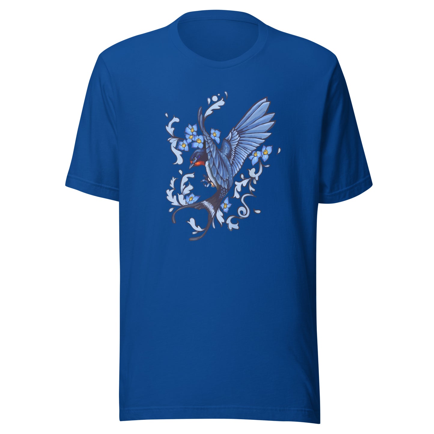 Barn Swallow with Forget Me Not Flowers Unisex t-shirt